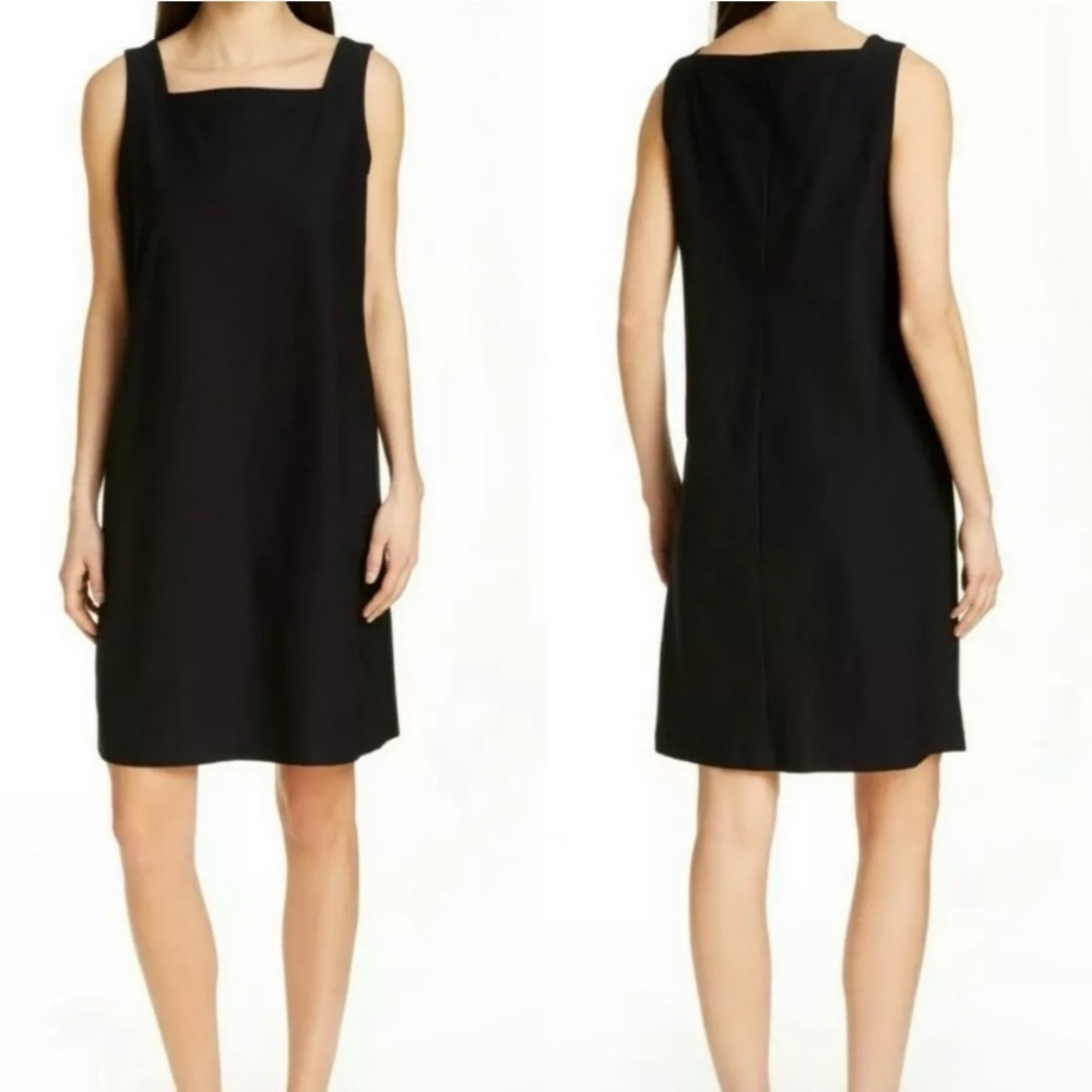 Eileen Fisher Square Neck Silk Crepe Sleeveless Shift